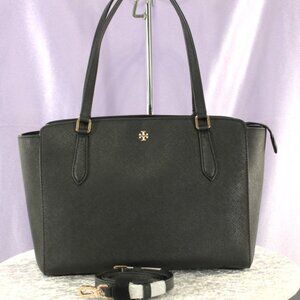 Tory Burch Black Saffiano Leather Tote Shoulder Bag Crossbody Strap